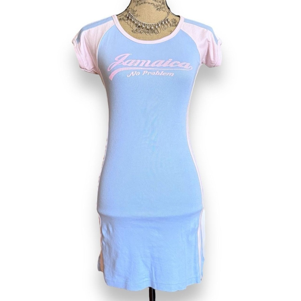 Y2K Blue & Pink Jersey Mini Dress Size M